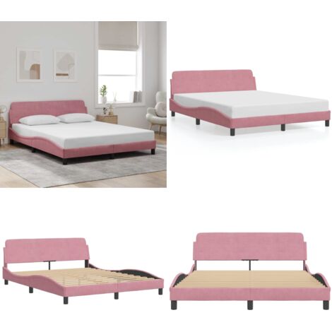 Estructura de cama con cabecero Dover terciopelo rosa 160x200 cm - Estructura de cama - Cabecero de cama
