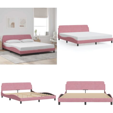 Estructura de cama con cabecero Dover terciopelo rosa 180x200 cm - Estructura de cama - Cabecero de cama