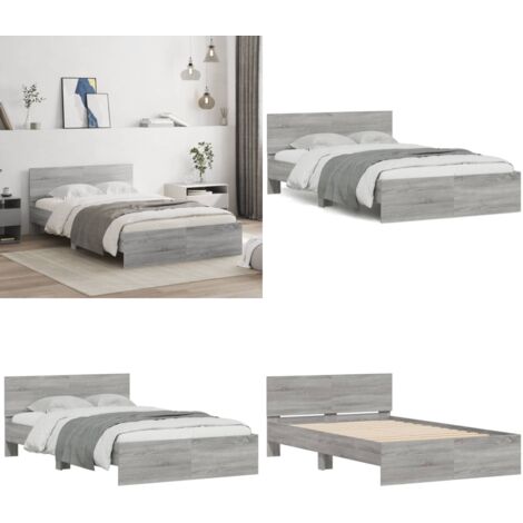 Estructura de cama con cabecero gris Sonoma 135x190 cm - Estructura de cama - Cabecero de cama