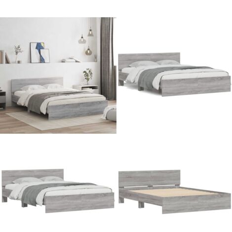 Estructura de cama con cabecero gris Sonoma 150x200 cm - Estructura de cama - Cama gris Sonoma