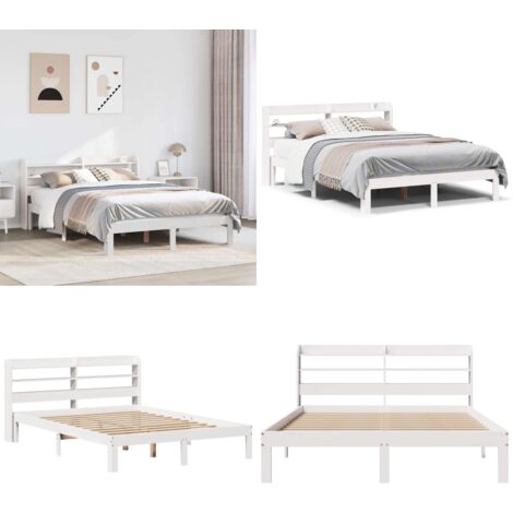 Estructura de cama con cabecero madera de pino blanco 150x200cm - Estructura de cama - Cabecero de cama