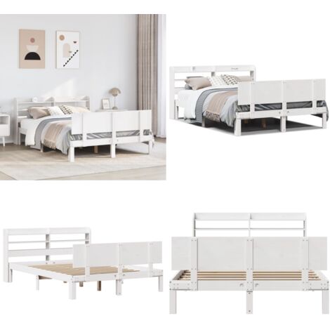 Estructura de cama con cabecero madera de pino blanco 150x200cm - Estructura de cama - Cabecero de cama