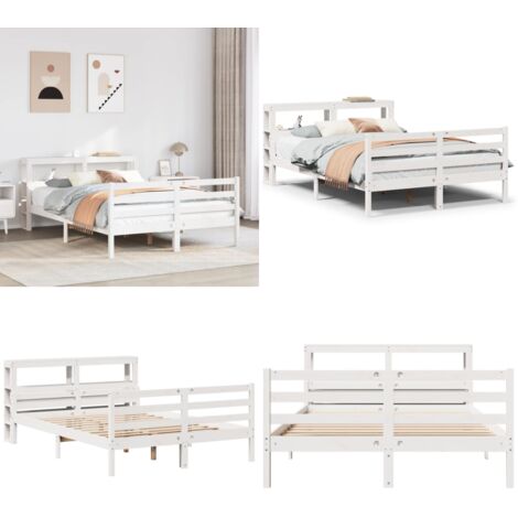 Estructura de cama con cabecero madera de pino blanco 150x200cm - Estructura de cama - Cabecero de cama