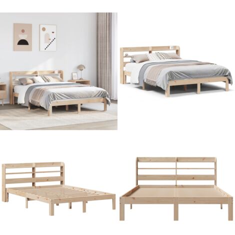 Estructura de cama con cabecero madera de pino blanco 150x200cm - Estructura de cama - Cabecero de cama