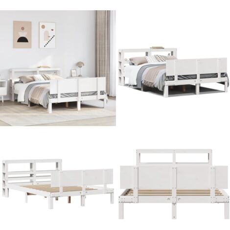Estructura de cama con cabecero madera de pino blanco 150x200cm - Estructura de cama - Cabecero de cama