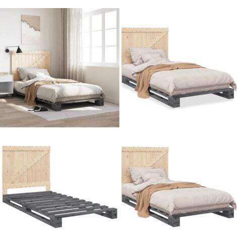 Estructura de cama con cabecero madera de pino gris 100x200cm - Estructura de cama - Cama de madera