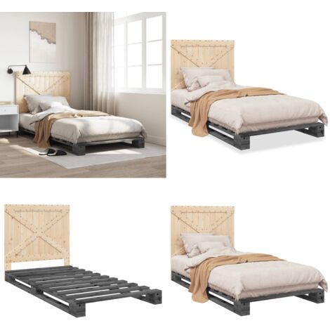 Estructura de cama con cabecero madera de pino gris 100x200cm - Estructura de cama - Cama de madera