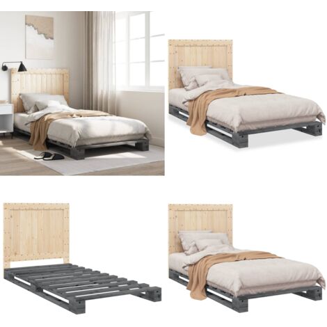 Estructura de cama con cabecero madera de pino gris 100x200cm - Estructura de cama - Cama de madera