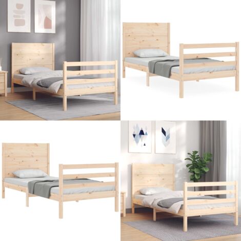 Estructura de cama con cabecero madera maciza 100x200 cm - Estructura de cama - Cabecero de cama