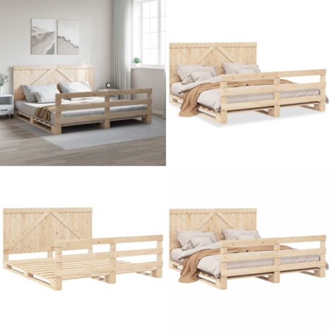 Estructura de cama con cabecero madera maciza de pino 200x200cm - Estructura de cama - Cabecero de cama