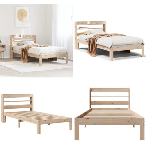Estructura de cama con cabecero madera maciza de pino 90x200 cm - Cabecero de cama - Estructura de cama