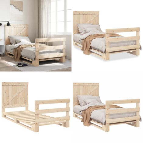 Estructura de cama con cabecero madera maciza de pino 90x200 cm - Estructura de cama - Cabecero de cama