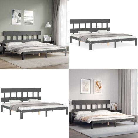 Estructura de cama con cabecero madera maciza gris 200x200 cm - Estructura de cama - Cabecero de cama