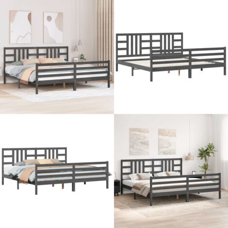 Estructura de cama con cabecero madera maciza gris 200x200 cm - Estructura de cama - Cabecero de cama