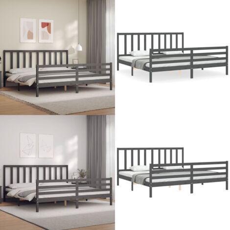 Estructura de cama con cabecero madera maciza gris 200x200 cm - Estructura de cama - Cabecero de cama