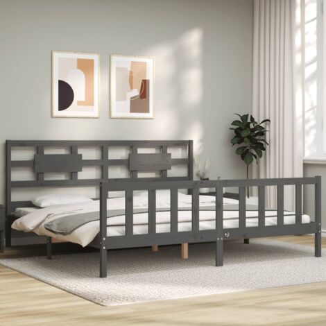 Estructura de cama con cabecero madera maciza gris 200x200 cm vidaXL