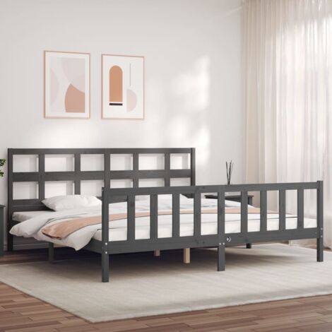 Estructura de cama con cabecero madera maciza gris 200x200 cm vidaXL