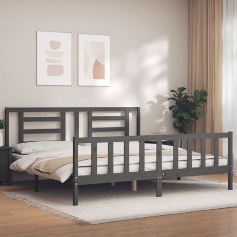 Estructura de cama con cabecero madera maciza gris 200x200 cm vidaXL
