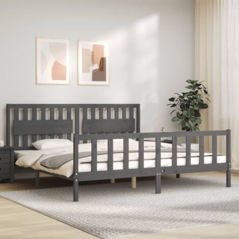 Estructura de cama con cabecero madera maciza gris 200x200 cm vidaXL