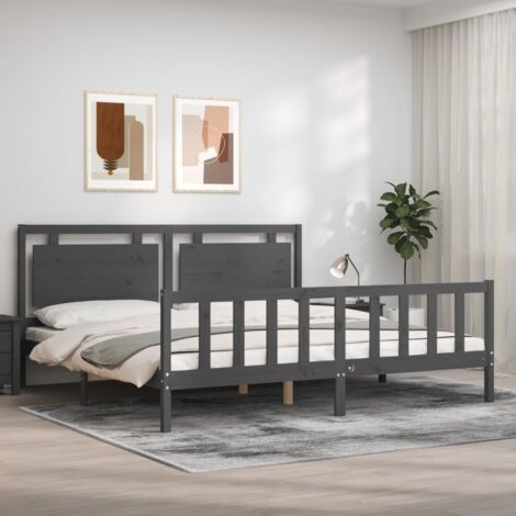Estructura de cama con cabecero madera maciza gris 200x200 cm vidaXL
