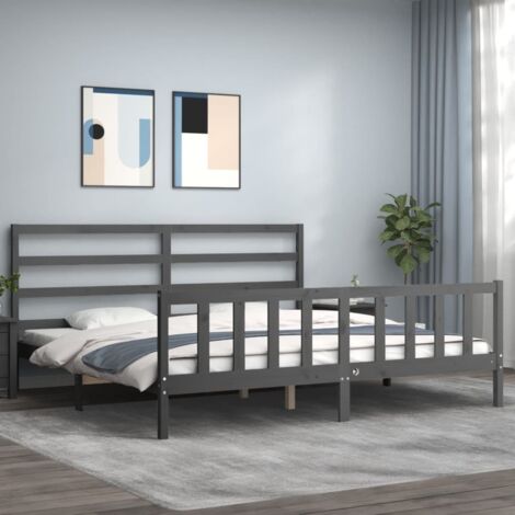 Estructura de cama con cabecero madera maciza gris 200x200 cm vidaXL