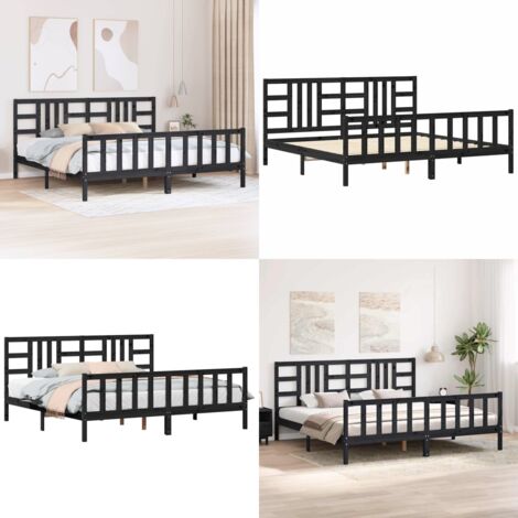 Estructura de cama con cabecero madera maciza negro 200x200 cm - Estructura de cama - Cabecero de cama