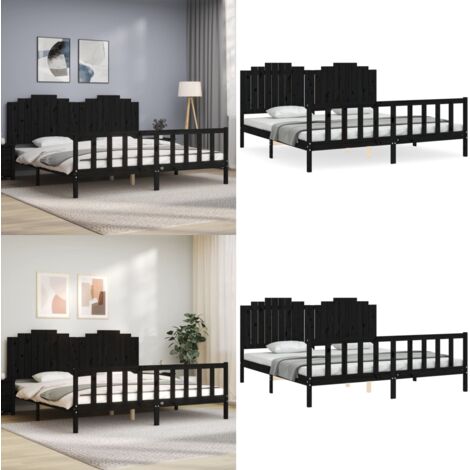 Estructura de cama con cabecero madera maciza negro 200x200 cm - Estructura de cama - Cabecero de cama