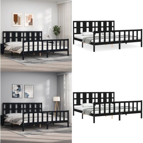 Estructura de cama con cabecero madera maciza negro 200x200 cm - Estructura de cama - Cabecero de cama