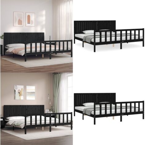 Estructura de cama con cabecero madera maciza negro 200x200 cm - Estructura de cama - Cabecero de cama