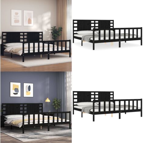Estructura de cama con cabecero madera maciza negro 200x200 cm - Estructura de cama - Cabecero de cama