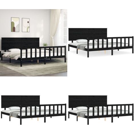 Estructura de cama con cabecero madera maciza negro 200x200 cm - Estructura de cama - Cabecero de cama