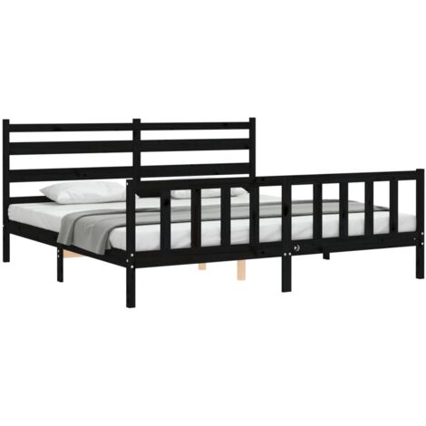 Estructura de cama con cabecero madera maciza negro 200x200 cm vidaXL