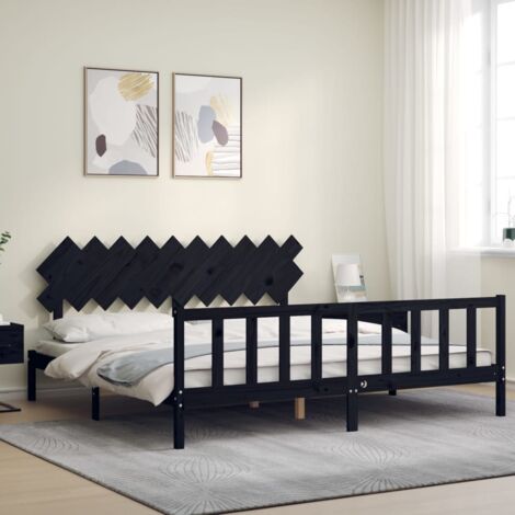 Estructura de cama con cabecero madera maciza negro 200x200 cm vidaXL