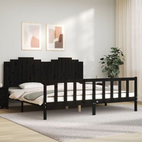 Estructura de cama con cabecero madera maciza negro 200x200 cm vidaXL
