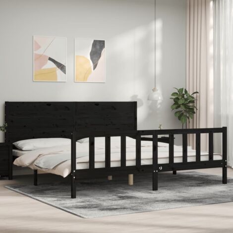 Estructura de cama con cabecero madera maciza negro 200x200 cm vidaXL