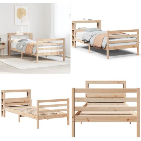 Estructura de cama con cabecero madera maciza pino 100x200 cm - Cama individual - Cabecero de cama