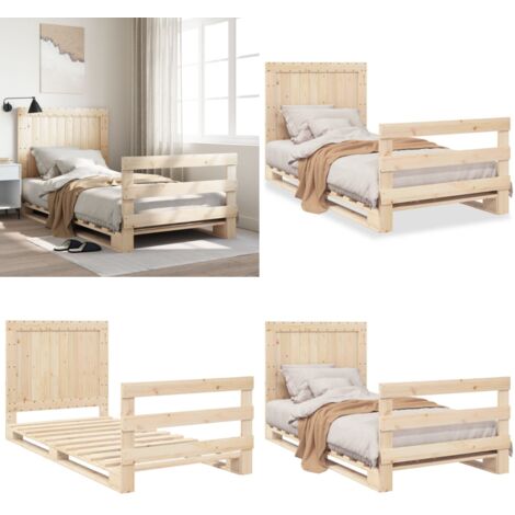 Estructura de cama con cabecero madera maciza pino 100x200 cm - Estructura de cama - Cama con cabecero
