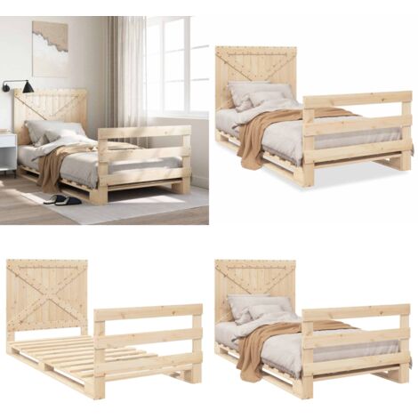 Estructura de cama con cabecero madera maciza pino 100x200 cm - Estructura de cama - Cama con cabecero