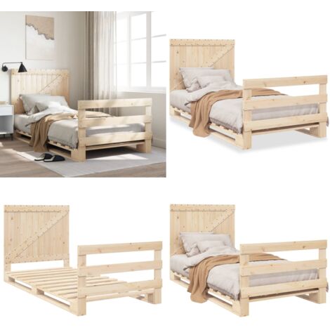 Estructura de cama con cabecero madera maciza pino 100x200 cm - Estructura de cama - Cama con cabecero