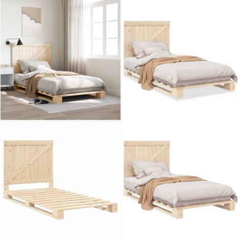 Estructura de cama con cabecero madera maciza pino 100x200 cm - Estructura de cama - Cama de madera maciza