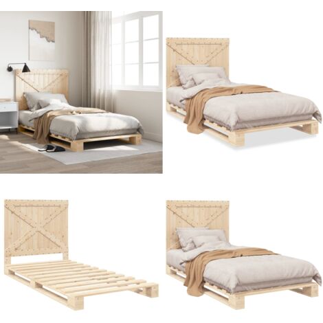 Estructura de cama con cabecero madera maciza pino 100x200 cm - Estructura de cama - Cama de madera maciza