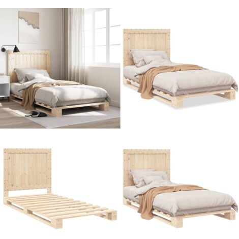 Estructura de cama con cabecero madera maciza pino 100x200 cm - Estructura de cama - Cama de madera maciza