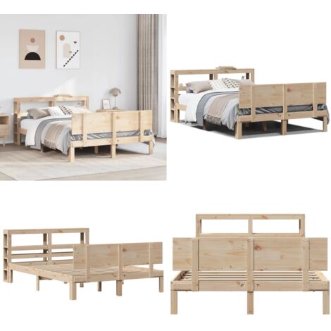 Estructura de cama con cabecero madera maciza pino 120x190 cm - Cabecero de cama - Estructura de cama