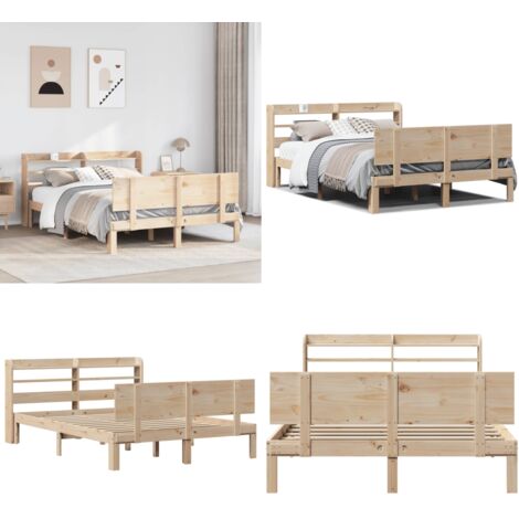 Estructura de cama con cabecero madera maciza pino 120x190 cm - Cabecero de cama - Estructura de cama