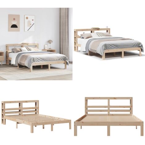 Estructura de cama con cabecero madera maciza pino 120x190 cm - Cabecero de cama - Estructura de cama