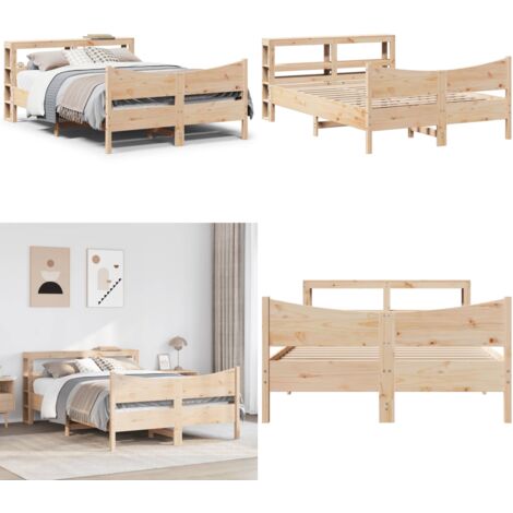 Estructura de cama con cabecero madera maciza pino 120x190 cm - Estructura de cama - Cabecero de madera