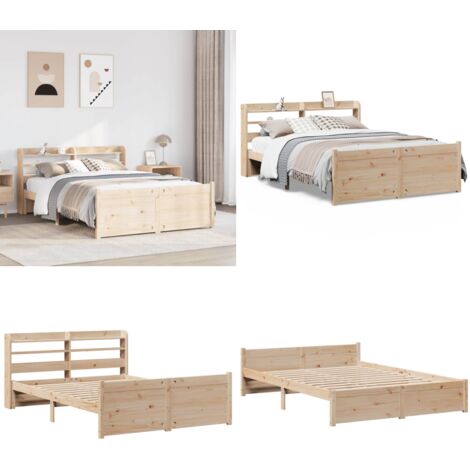 Estructura de cama con cabecero madera maciza pino 120x200 cm - Estructura de cama - Cabecero de cama