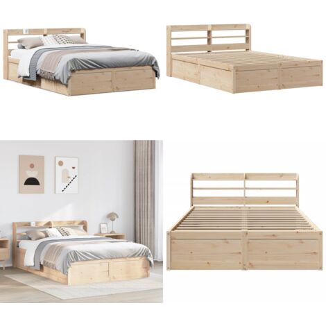 Estructura de cama con cabecero madera maciza pino 135x190 cm - Estructura de cama - Cabecero de cama