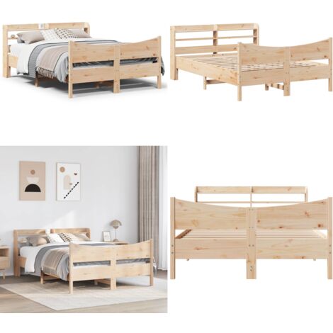 Estructura de cama con cabecero madera maciza pino 135x190 cm - Estructura de cama - Cabecero de cama