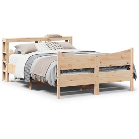 Estructura de cama con cabecero madera maciza pino 140x190 cm